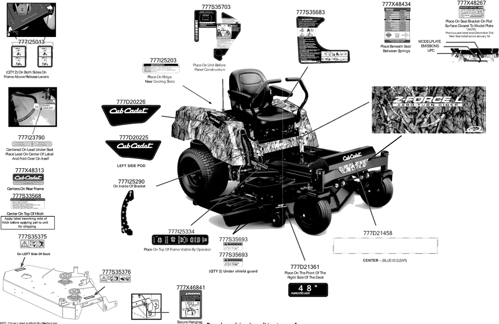Label Map Diagram and Parts List for Z-FORCEL48 (17CSDALB056)(2016) Cub Cadet Lawn Tractor